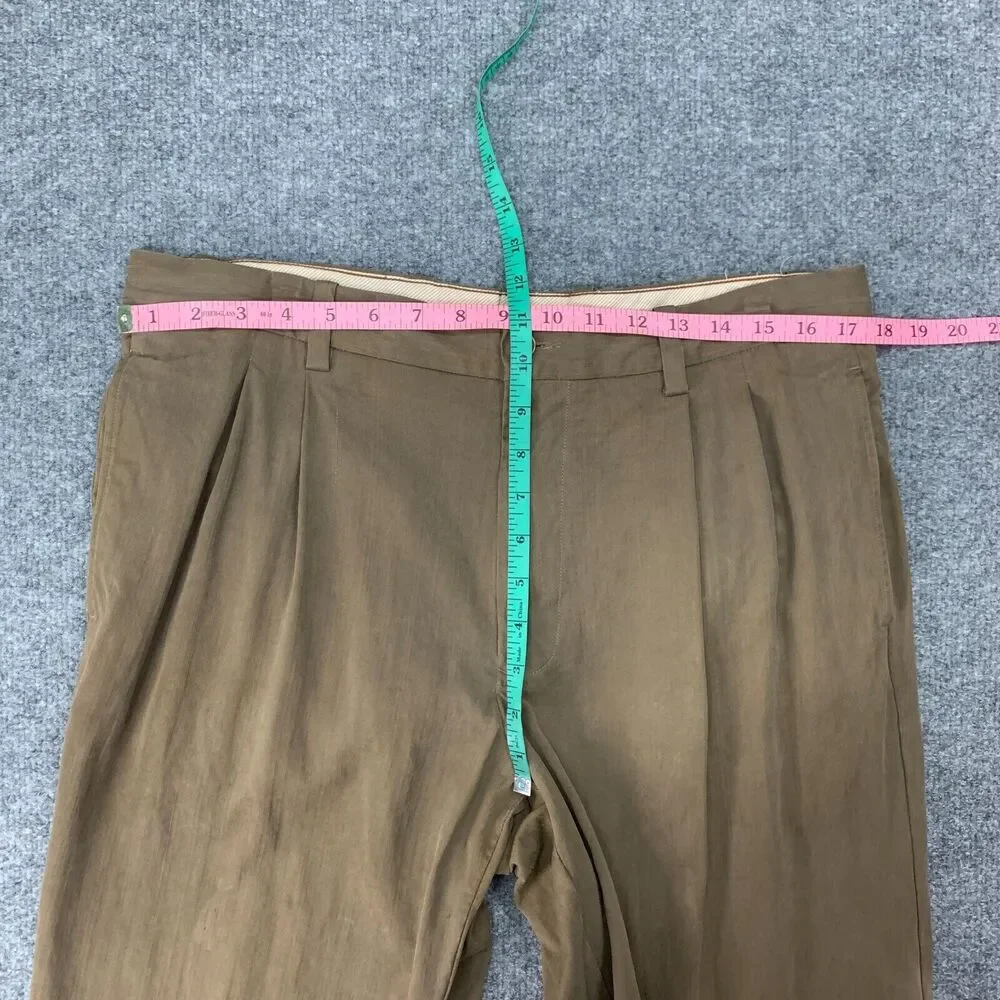 Vintage Tommy Bahama Pant Mens 34X28 Brown Silk Blend Pleated Front Relaxed Fit